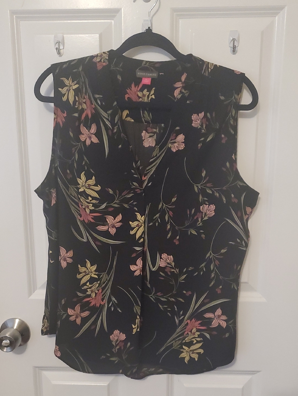 Vince Camuto Black Floral Sleeveless Camisole with Pink & Yellow Blooms